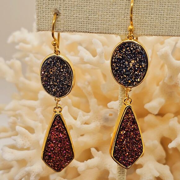 Natural Druzy Gold Filled Drop Earrings **2 Colors Avail.*** - Picture 6 of 9